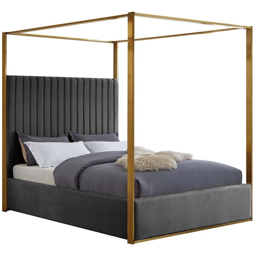 Meridian Furniture Jones Grey Velvet Queen Bed