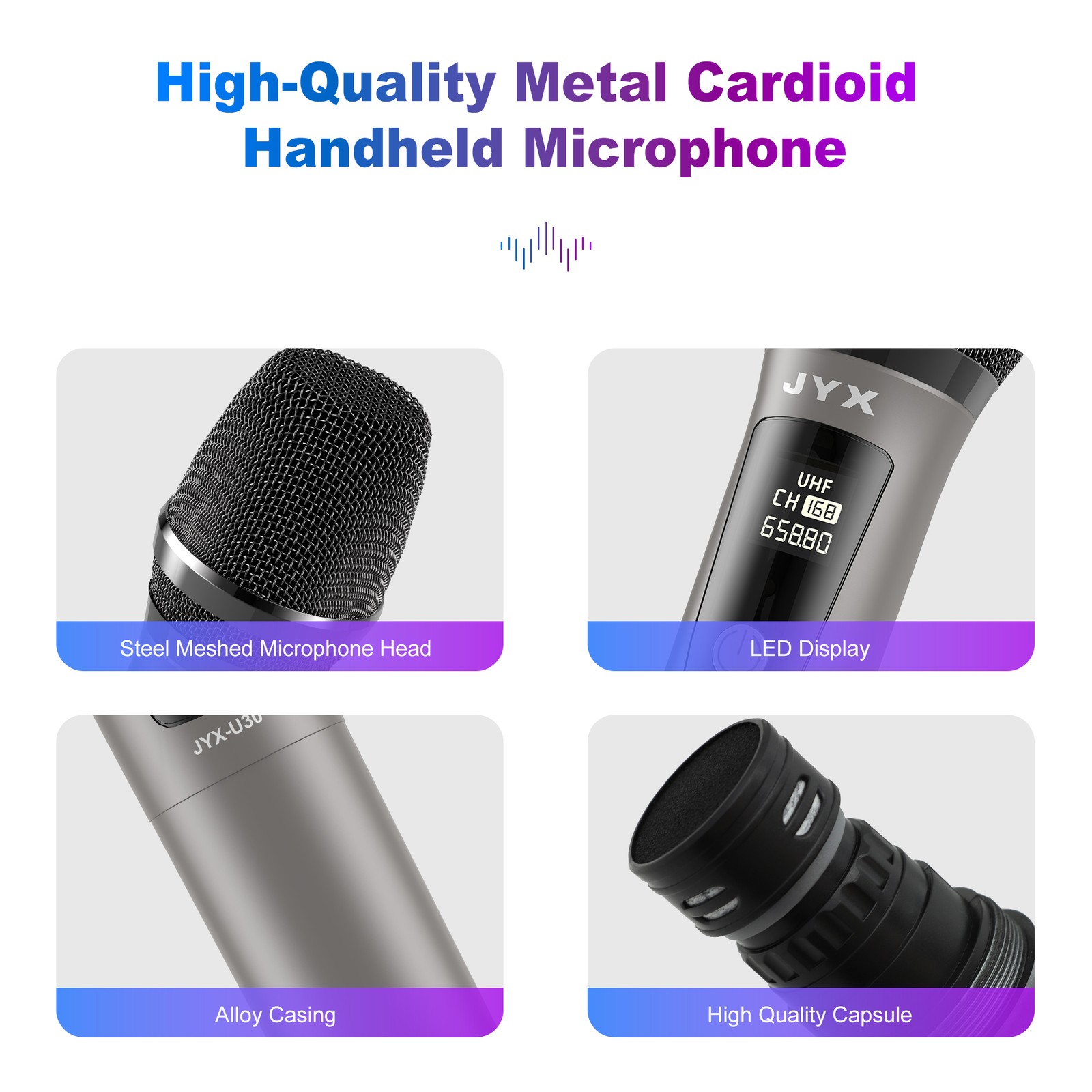FarFun Wireless Microphone Rechargeable UHF Handheld Mic for Stage Performance