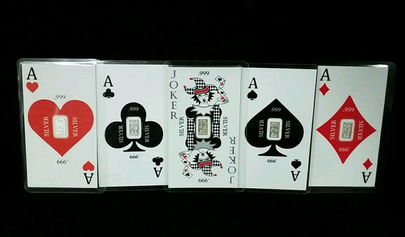 Lot of (12.5)  GRAiNS .999 Fine Silver Ace/Joker 5 Cards #7354