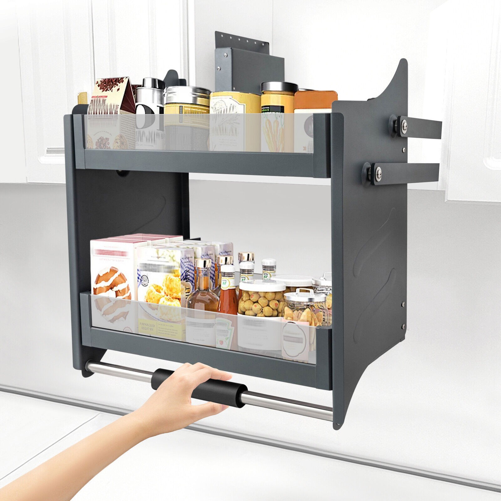 Pull-Out Cabinet Shelf Drop Down Shelf Pull-Down Lift for Kitchen Cabinet 2-tier