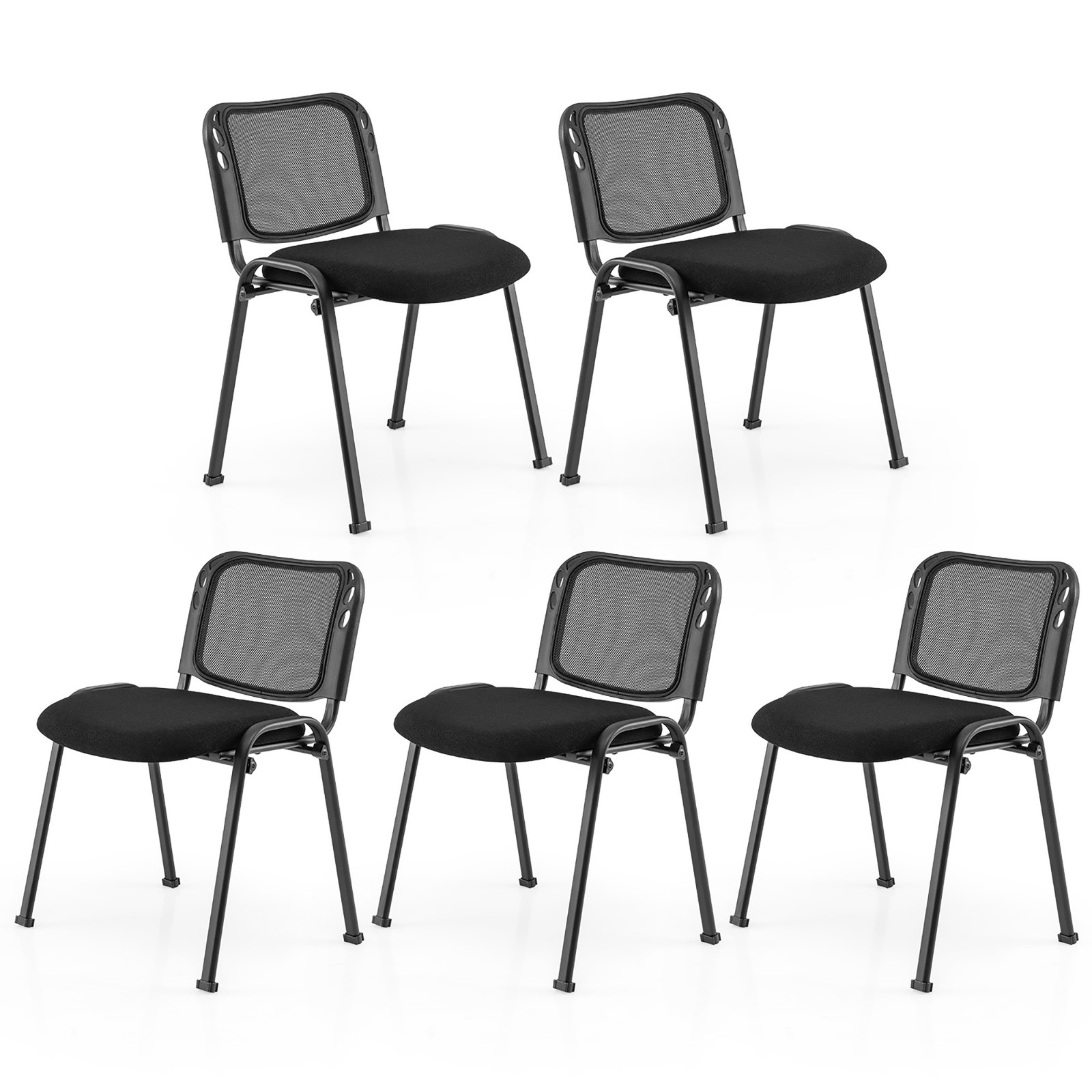 Set of 5 Conference Chair Mesh Back Office Waiting Room Guest Reception Black