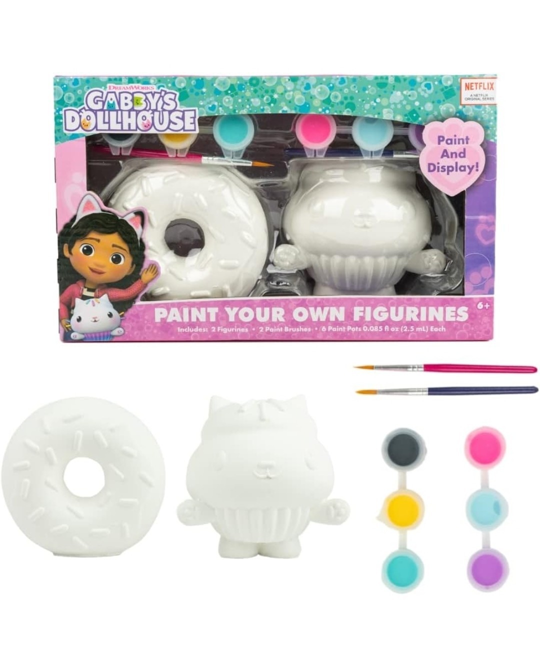 DreamWorks Gabby's Dollhouse Paint Your Own Figurines Kit 2 Figurines 6 Paints