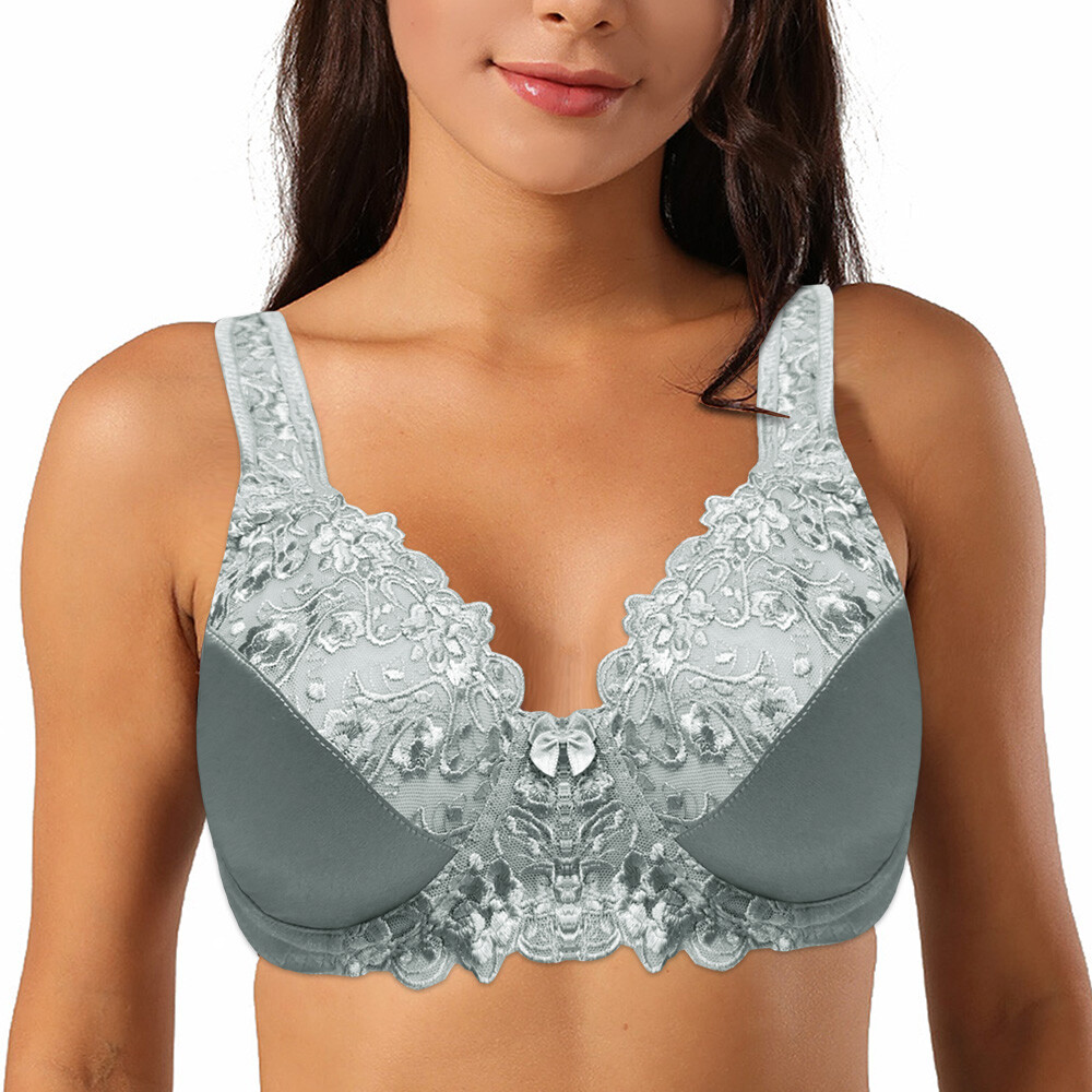 White Bra Ladies Satin & Lace Underwired Firm Control Plus Size Large Full Cup