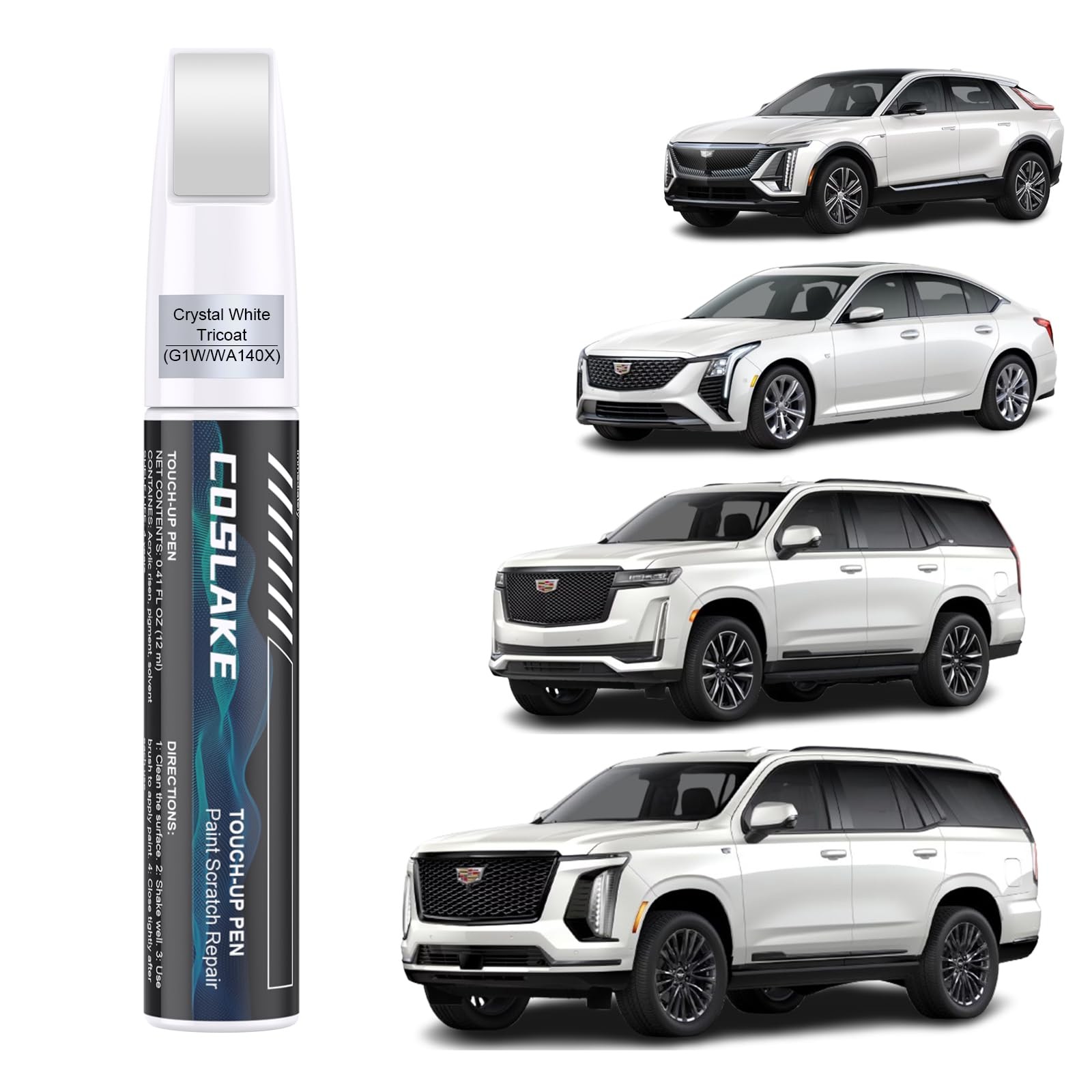 COSLAKE Car Touch Up Paint(Crystal White Tricoat(G1W/WA140X)) for Cadillac, C...