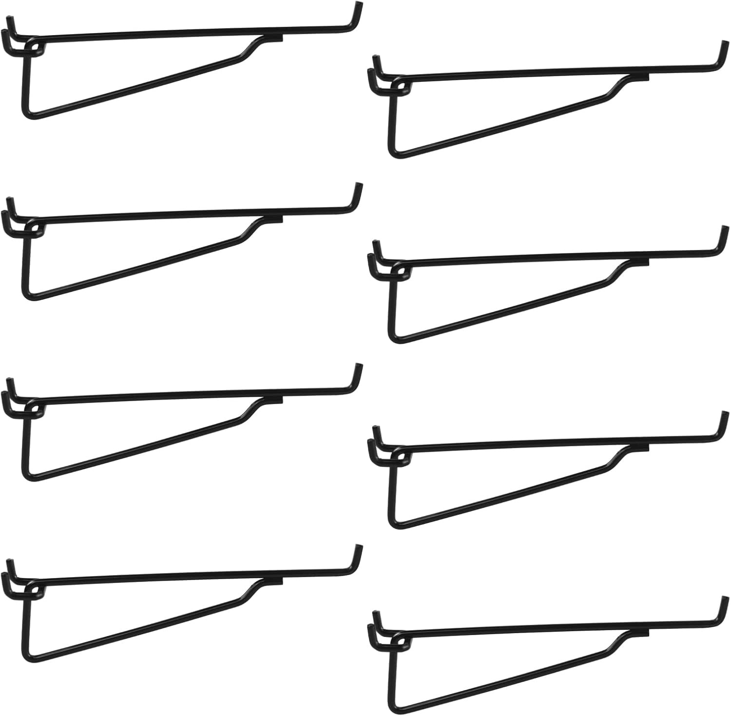 Pegboard Shelf Hooks 8PACK 8"Black Metal Utility Set 1/4 inch Organizer