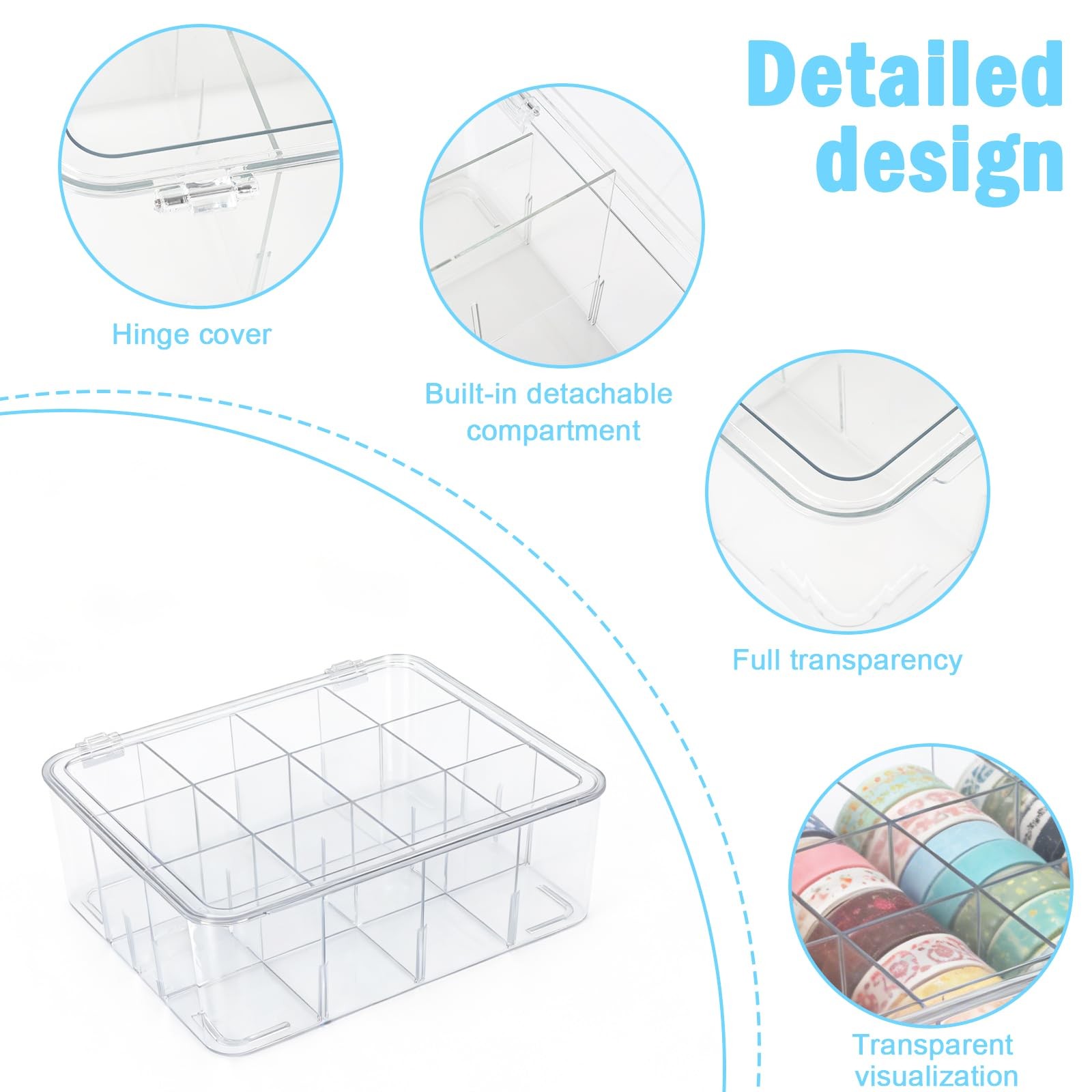 Adjustable Washi Tape Storage with 12 Dividers – Clear Stackable Acrylic Craf...