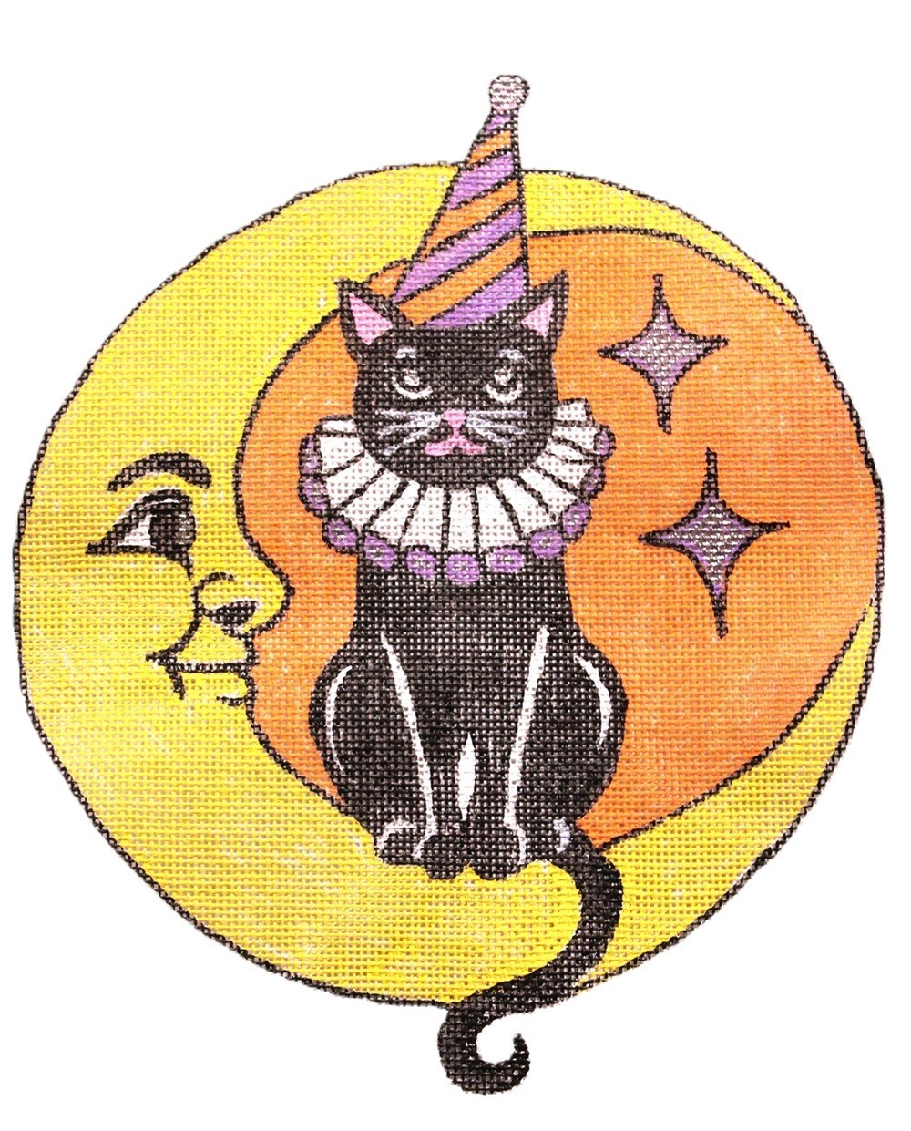 Halloween Needlepoint Canvas 18 mesh Zweigart Black Cat Man Moon Was $98