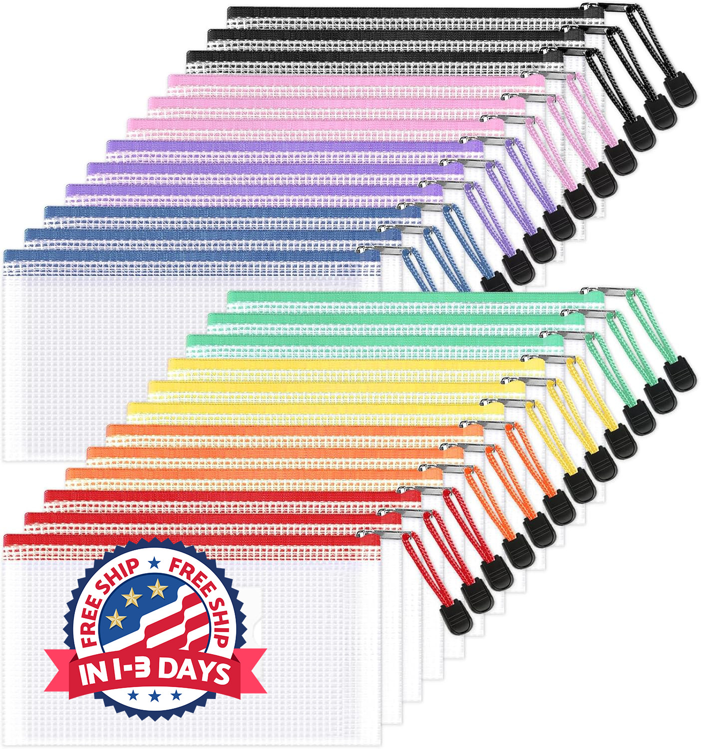 24Pcs bolsas de malla con cremallera y bolsillo para etiquetas, (23,1 x 12,9 cm)