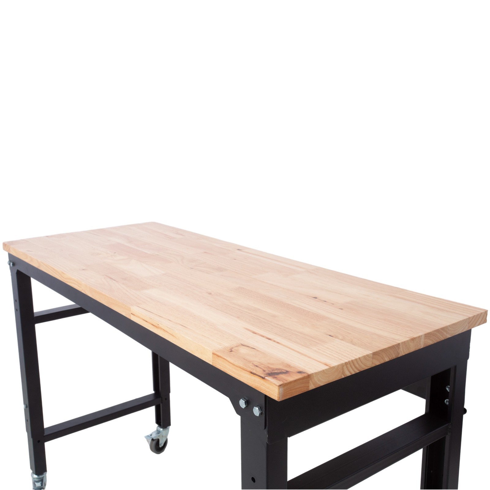48" Wide Adjustable Height Rolling Workbench with Rubber Wood Top