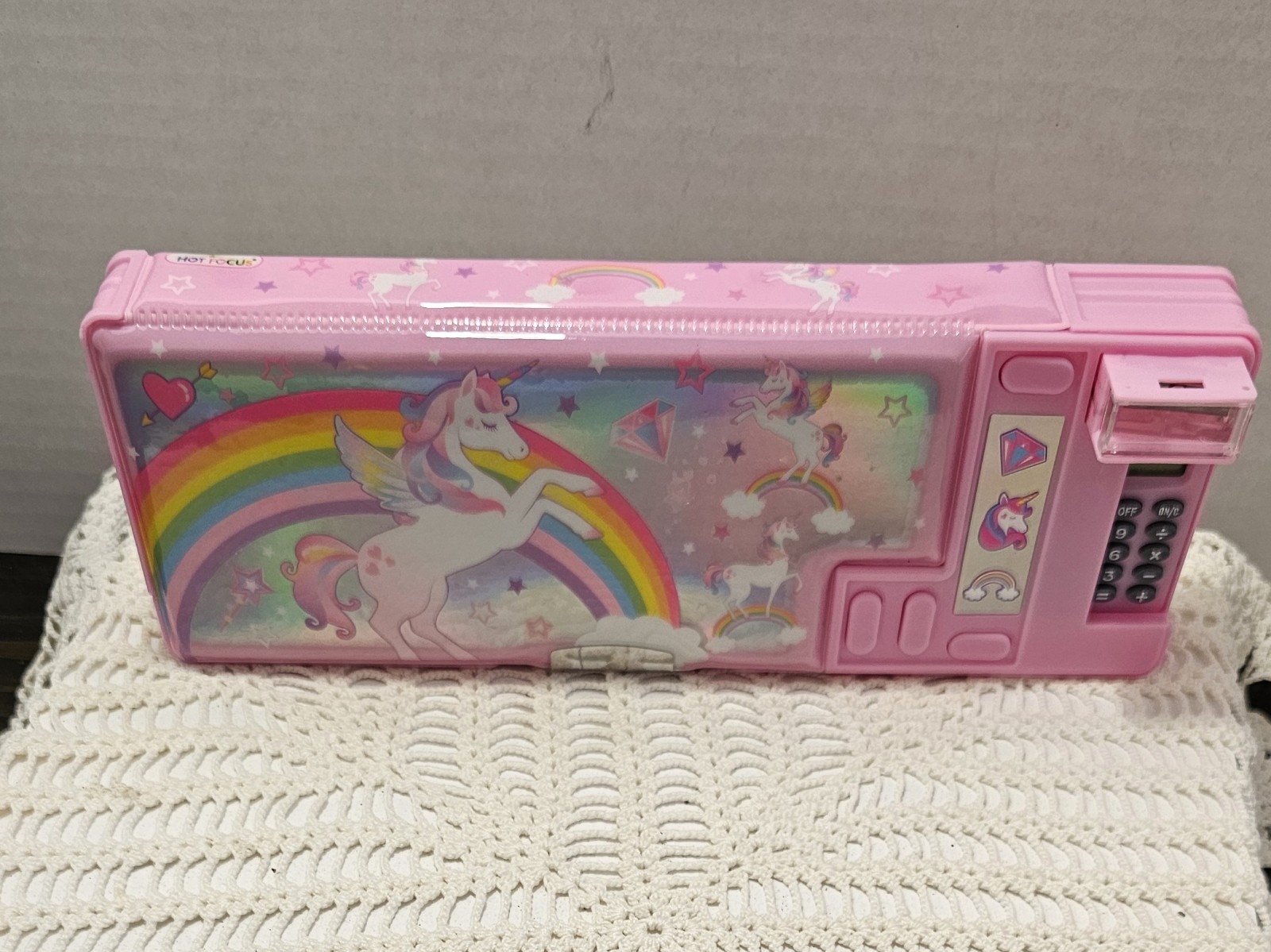 Unicorn Magic Stationery Box: 2-Compartment Pencil Case with Pop-Out Calculator