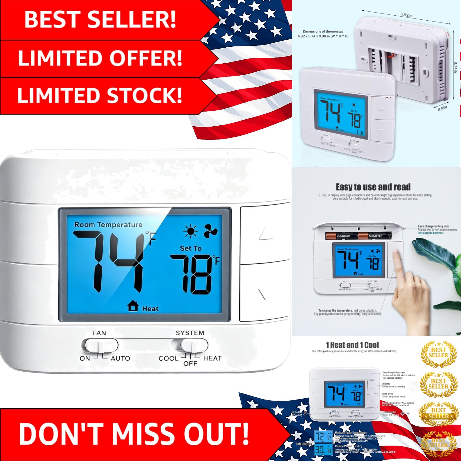 Non-Programmable thermostat with Humidity Display - Single Stage Comfort Control