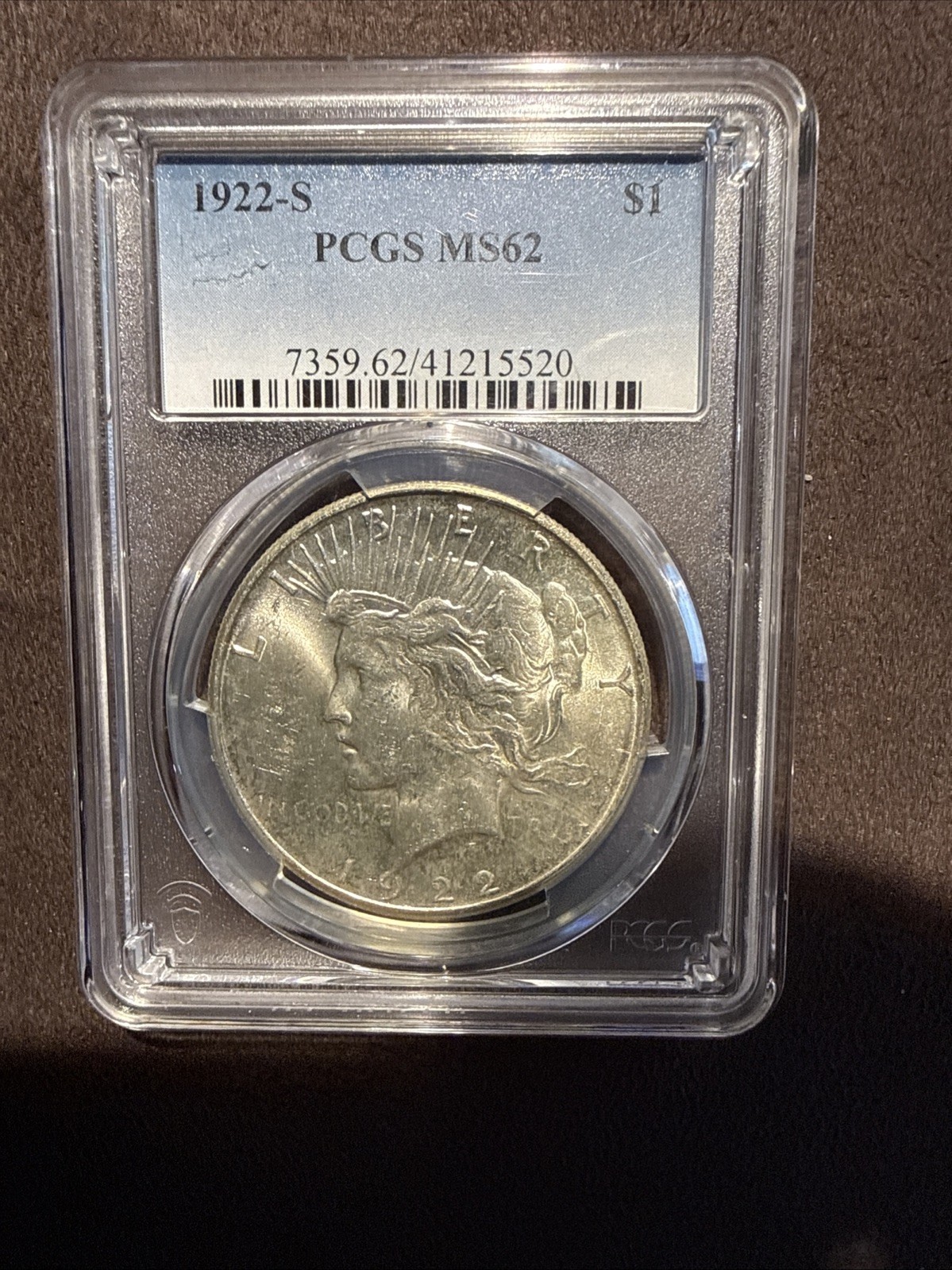 1922 S peace dollar PCGS MS62 *VAM 2C1 gouged ray* BR