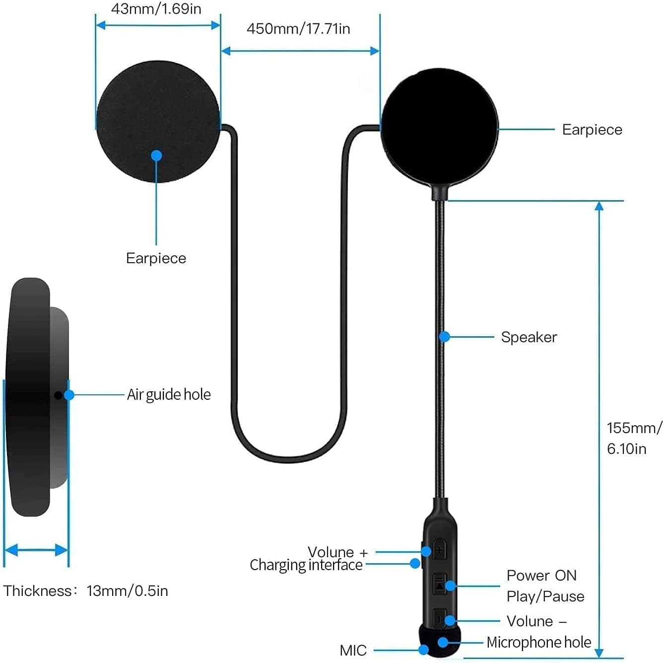 Waterproof Bluetooth Headset for Motorcycles - Hands-Free & 60H Playtime