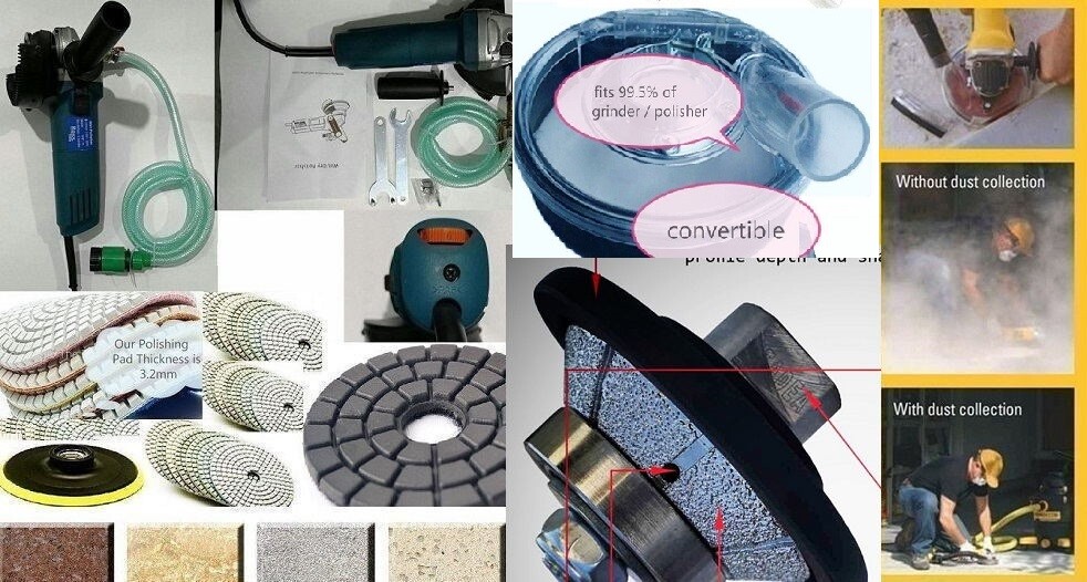 Variable Speed Stone Wet Polisher 1" Bevel Bullnose dust shroud pad concrete