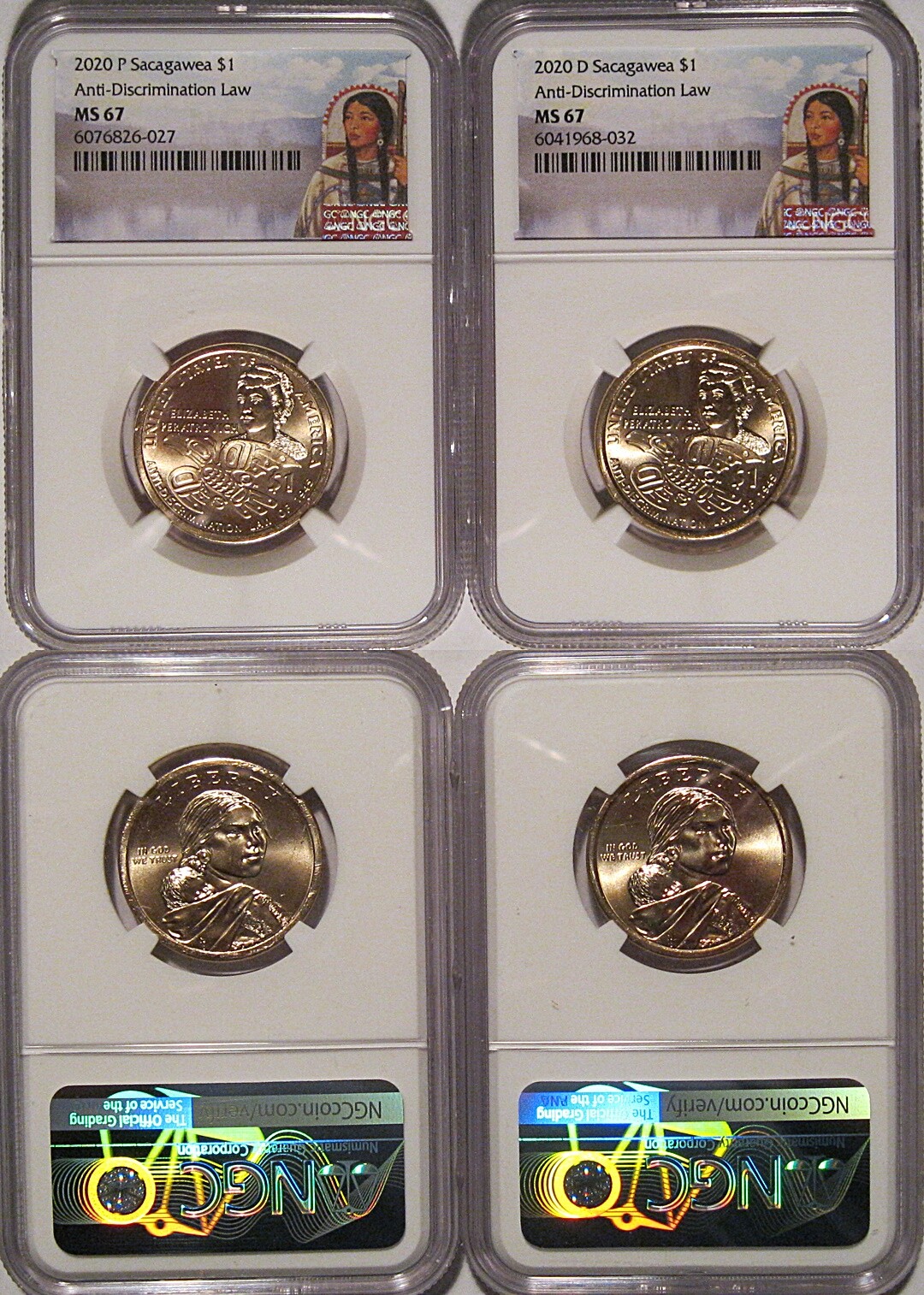 2020 P & D Native Sacagawea Dollar Anti Discrimination Law 2 Coin $1 NGC MS 67