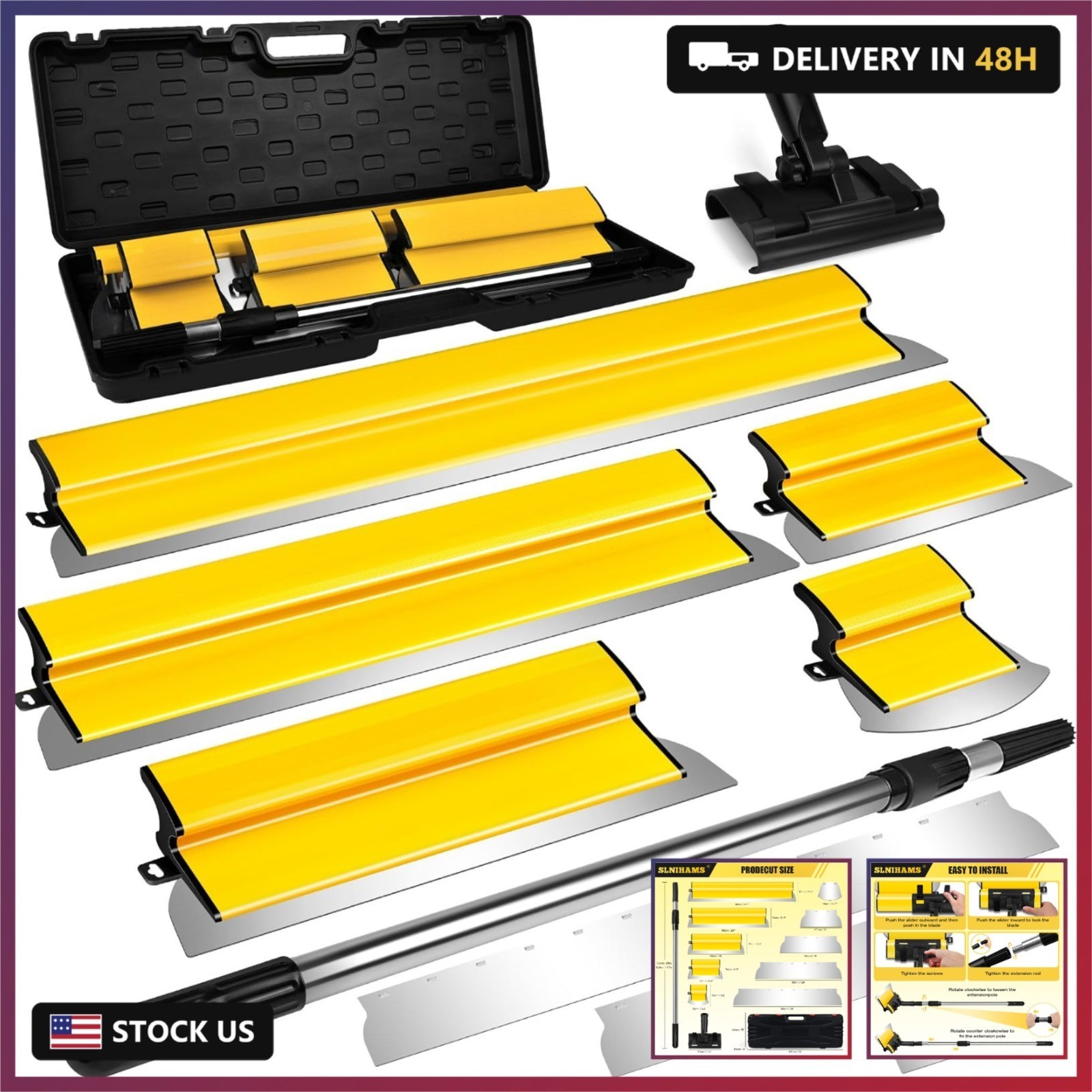 SLNIHAMS Drywall Skimming Blade Set with Replaceable Blades – 5 Stainless Steel