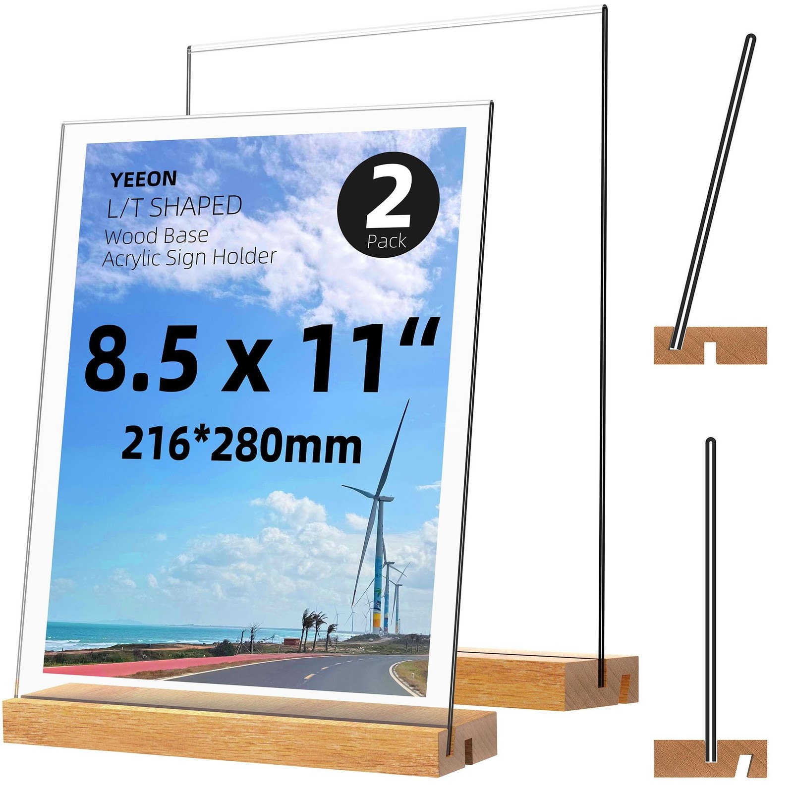 8.5x11 Inch Acrylic Sign Holder with Wooden Base, Desktop Display Stand (8.5x...