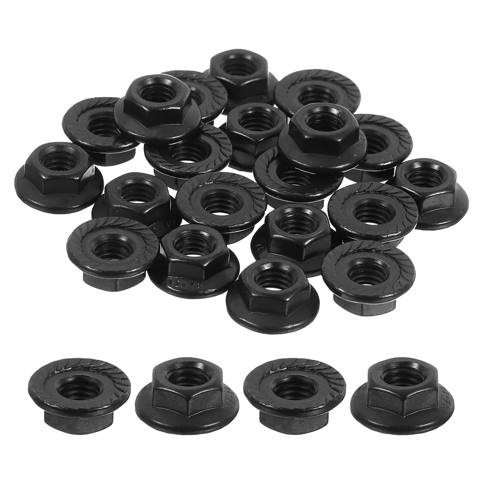 M5x0.8mm Serrated Flange Hex Lock Nuts, 50Pcs Hexagon Flange Nut, Black