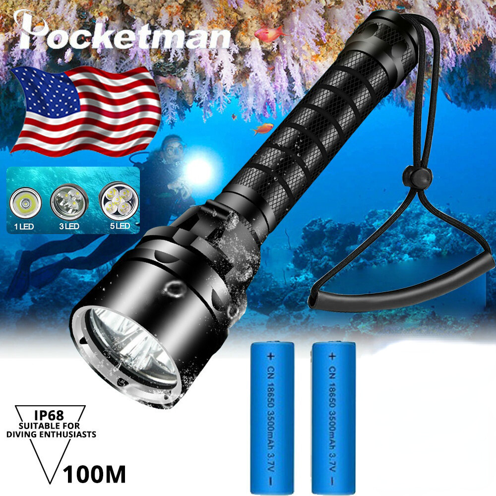 Professional LED Diving Flashlight Spearfishing Light Scuba Underwater Lantern