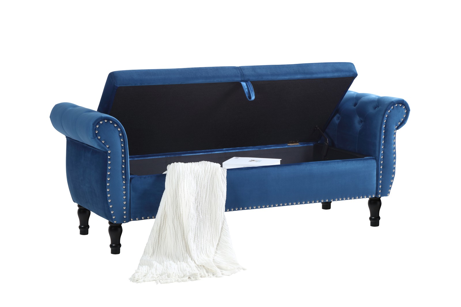 Aijia 63" Velvet Multifunctional Storage Bench Rectangular Sofa Stool Buttons Tu