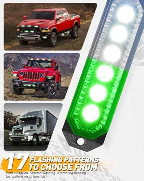 406T Emergency Strobe Grille Lights: 4Pcs 6 LED Sync Feature Green/White