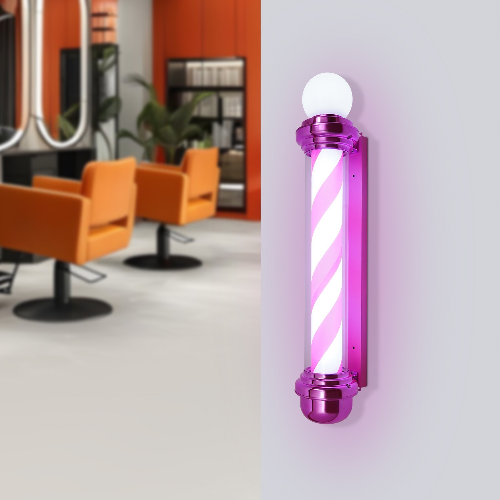 15W LED Barber Pole Light Rotating Wall-Mounted For Barbershop Spa Pink Fixture