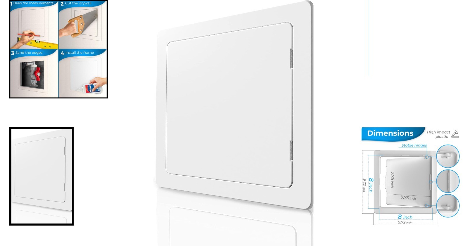 White Impact-Resistant 8x8 Access Panel - Perfect for Plumbing & Electrical