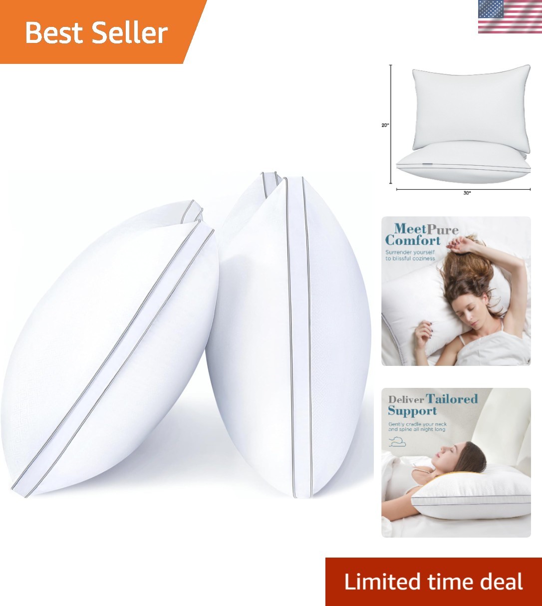Breathable & Lightweight Queen Bed Pillows, 2-Pack - Perfect for All Sleepers