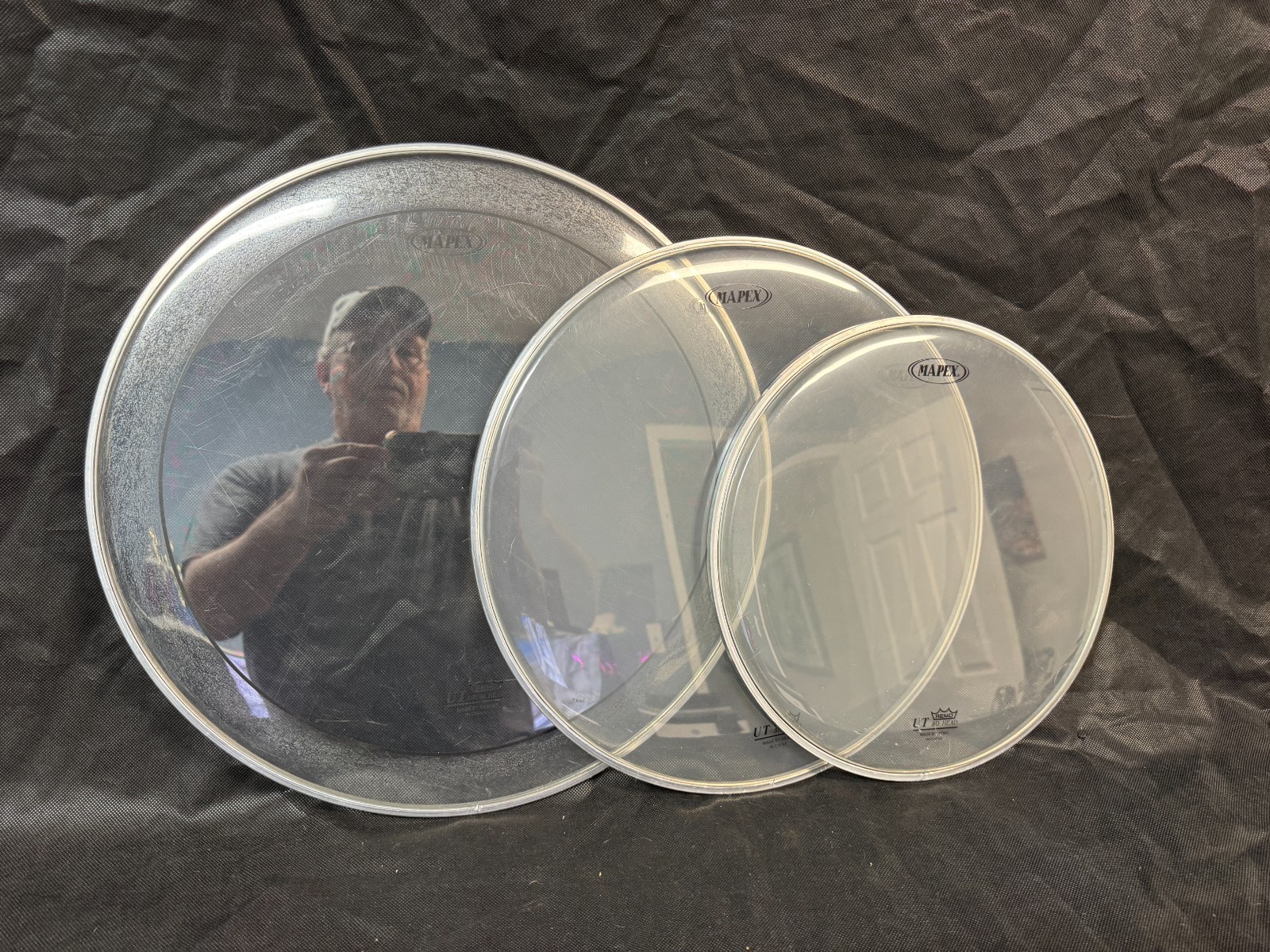 Set of 3 drumheads: Remo Mapex 12", 14", 16" Batter side