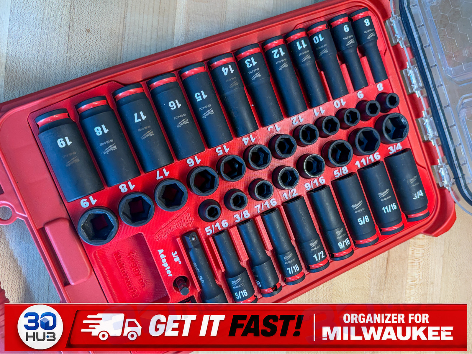 Milwaukee 43PC 3/8in Impact Socket Packout Insert Organizer Tray Custom Fit
