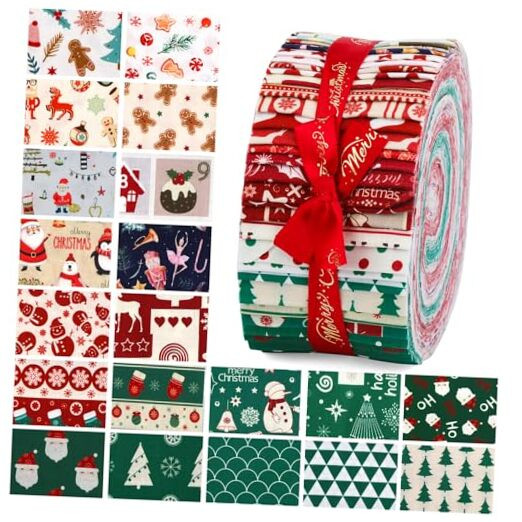 Jelly Roll Fabric Christmas Quilting Fabric Scraps Fabric Squares Snowman