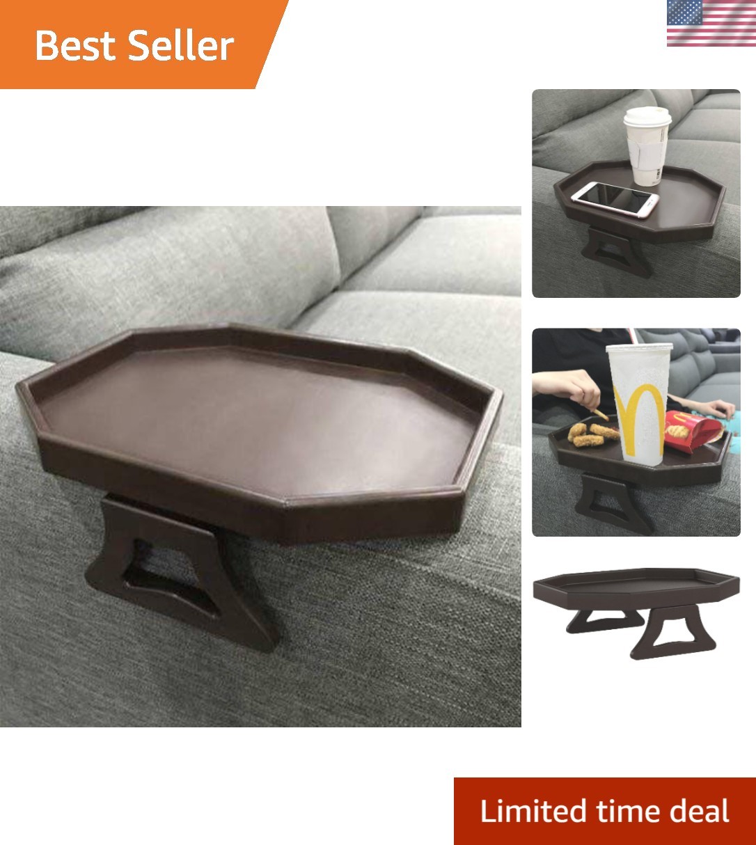 Sofa Arm Clip Table, Armrest Tray Table, Drinks/Remote Control/Snacks Holder ...