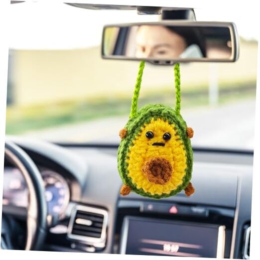 Crochet Car Hanging Ornaments,Cute Aesthetic Rearview Mirror Avocado