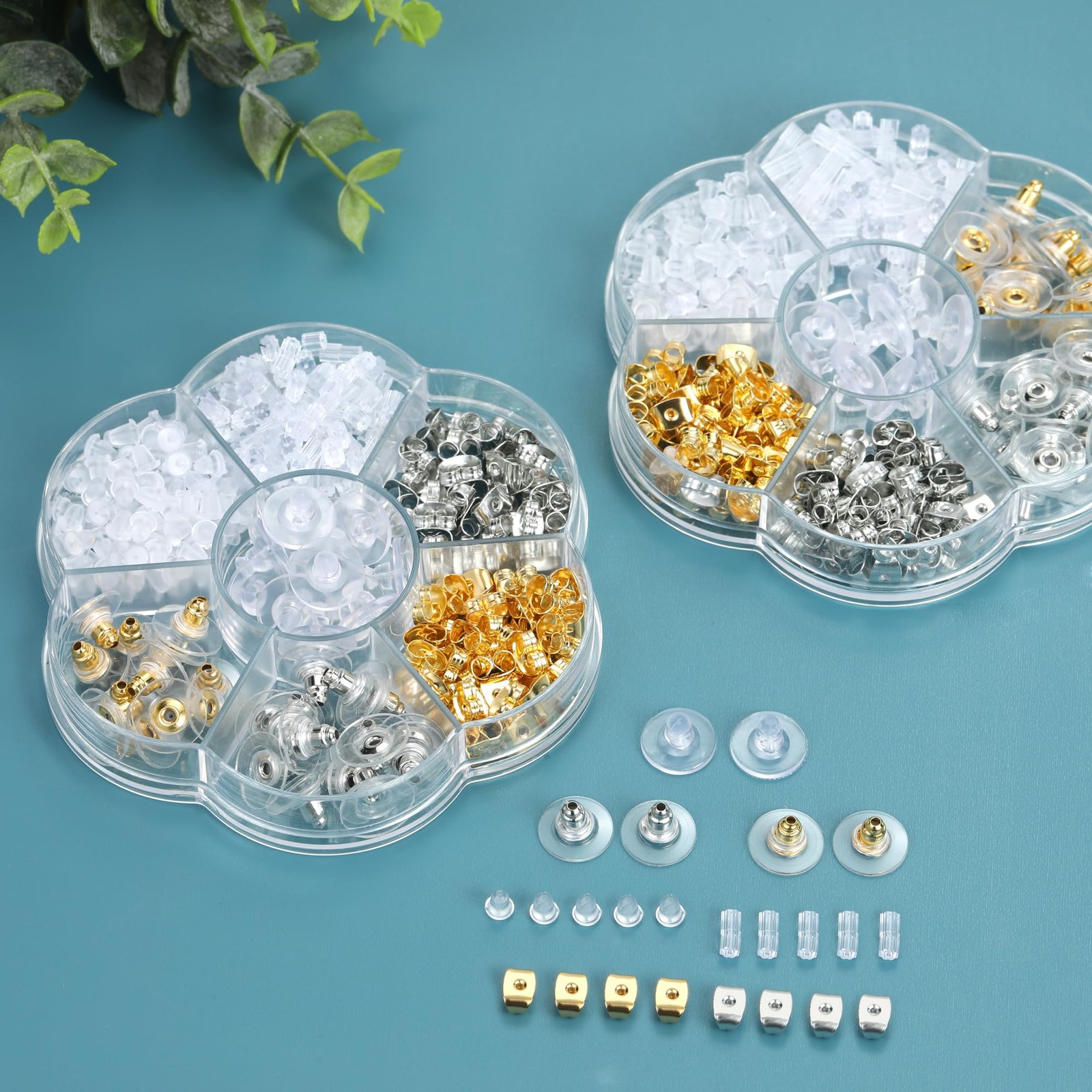 7 Styles 500PCS Earring Backs for Studs, Clear Plastic Hypoallergenic Metal Rub