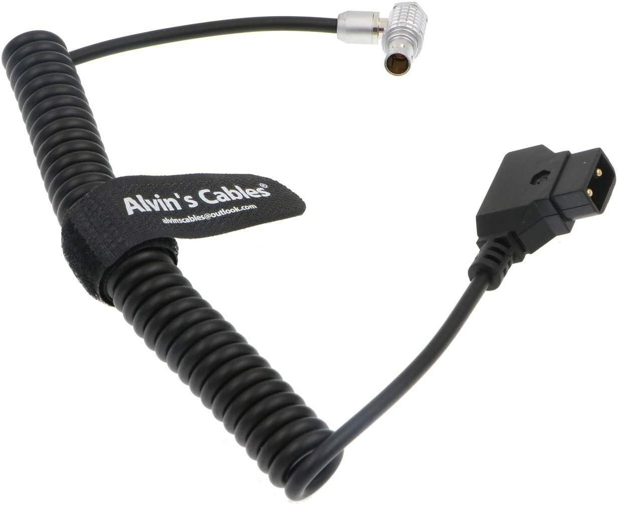 D tap to 2 Pin Male Right Angle Coiled Power Cable for Teradek Bolt Panasonic