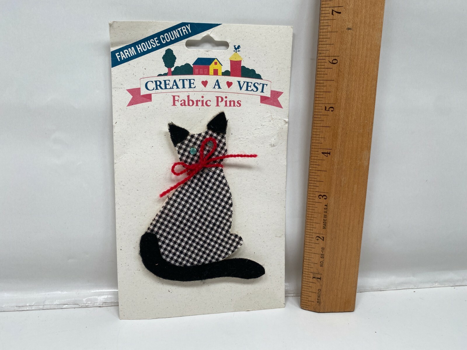 Farm House Country Create a Vest Fabric Cat Pin Black White Red Westrim Crafts