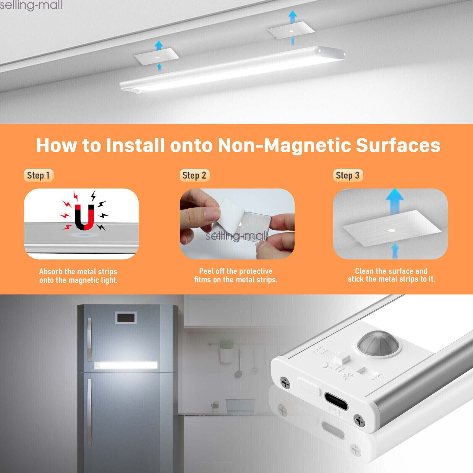 80/104/146 LED Under Cabinet Lighting Motion Sensor Stick-on Night Light Bar