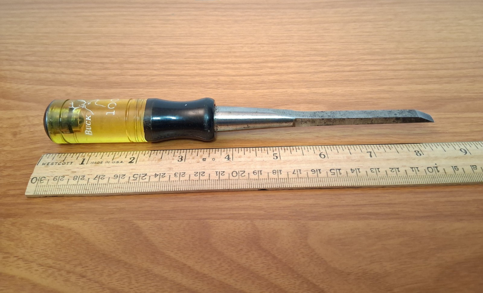 Buck Bros. 100 Wood Chisel Yellow Metal Cap 1/4" Vintage Tool Made in USA