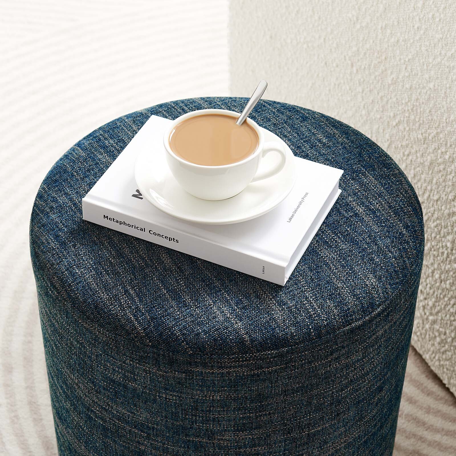 Modway 16" Round Woven Heathered Fabric Upholstered Ottoman