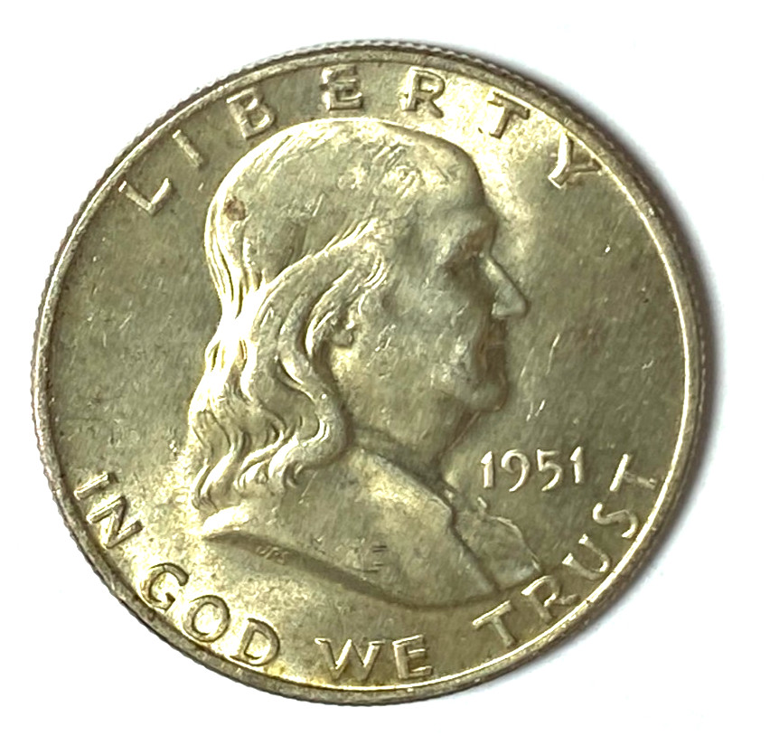 1951 D 50c Franklin Silver Half Dollar AU Denver
