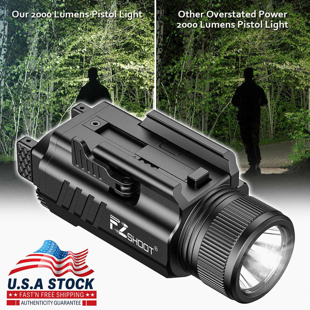 2000Lms Rechargeable Pistol Flashlight Handgun Light for GL/1913 Picatinny Rails