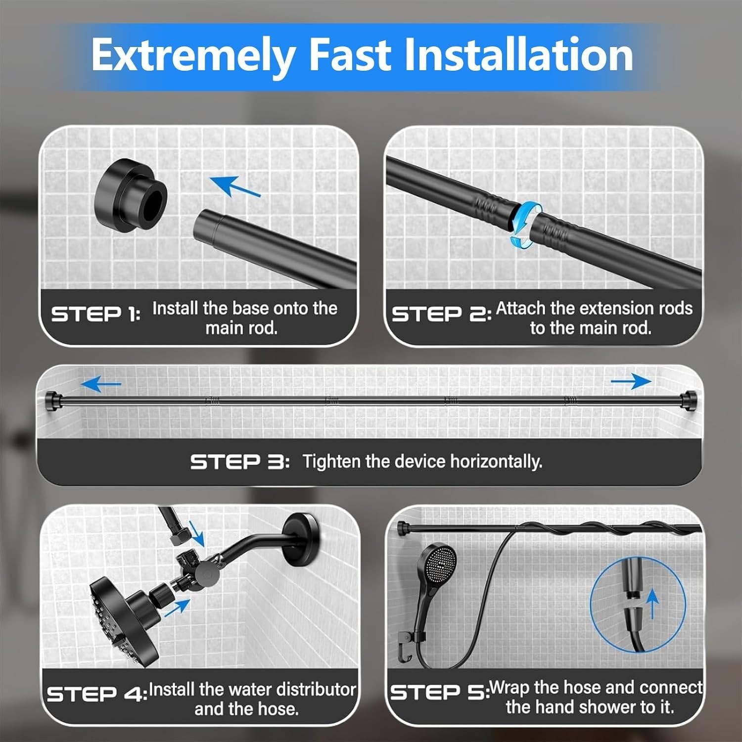 High Pressure Black Adjustable Dual Shower Head with Handheld System for Couples