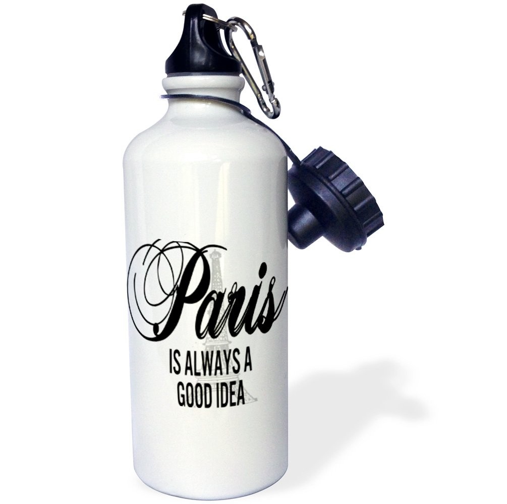 3dRose Paris Is Always A Good Idea Eiffel Tower Gray Sports Water Bottle 21oz