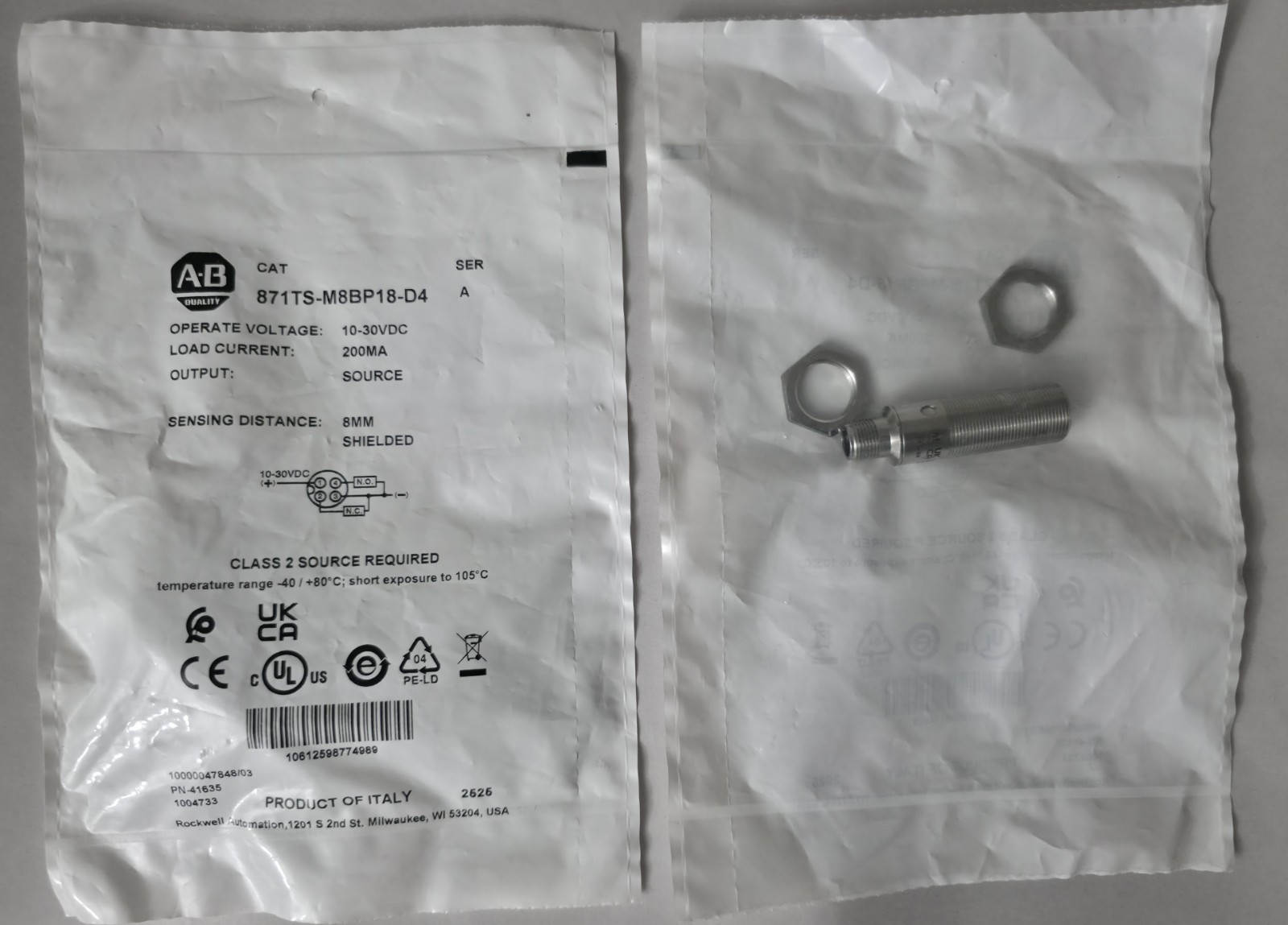 Allen Bradley 871TS-M8BP18-D4 Inductive Proximity Sensor PNP Stainless Steel NEW
