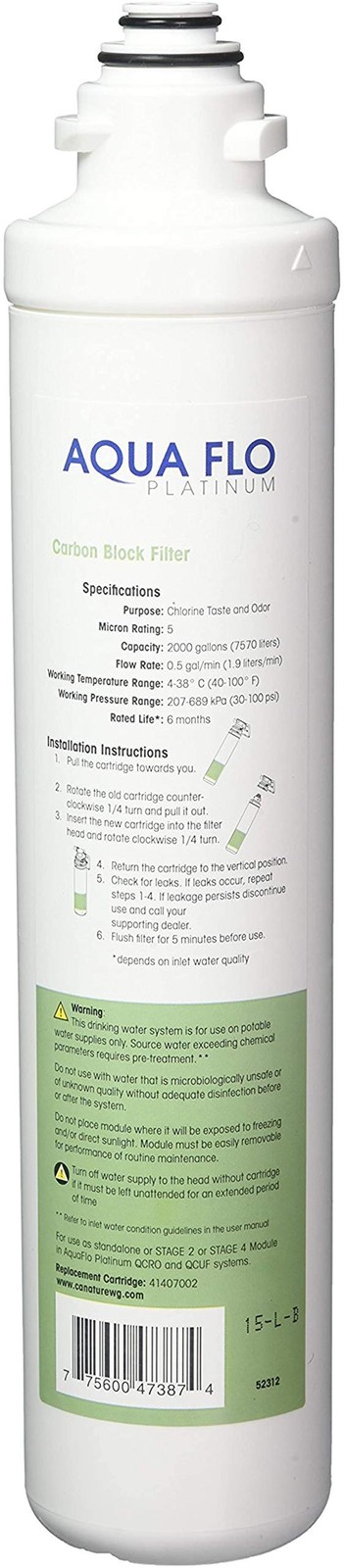 Pura/Aquaflo 41407002 Quick Change Carbon Block Filter 5 mic