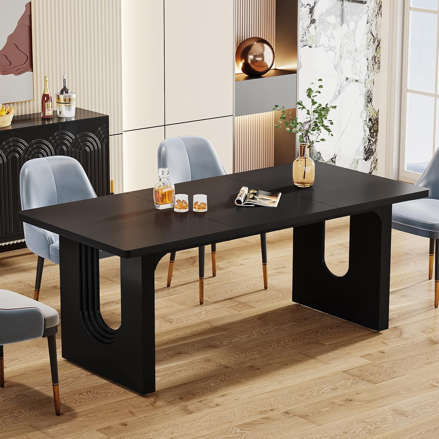 Stylish 71" Black Dining Table for 6 - Perfect for Kitchen & Living Room