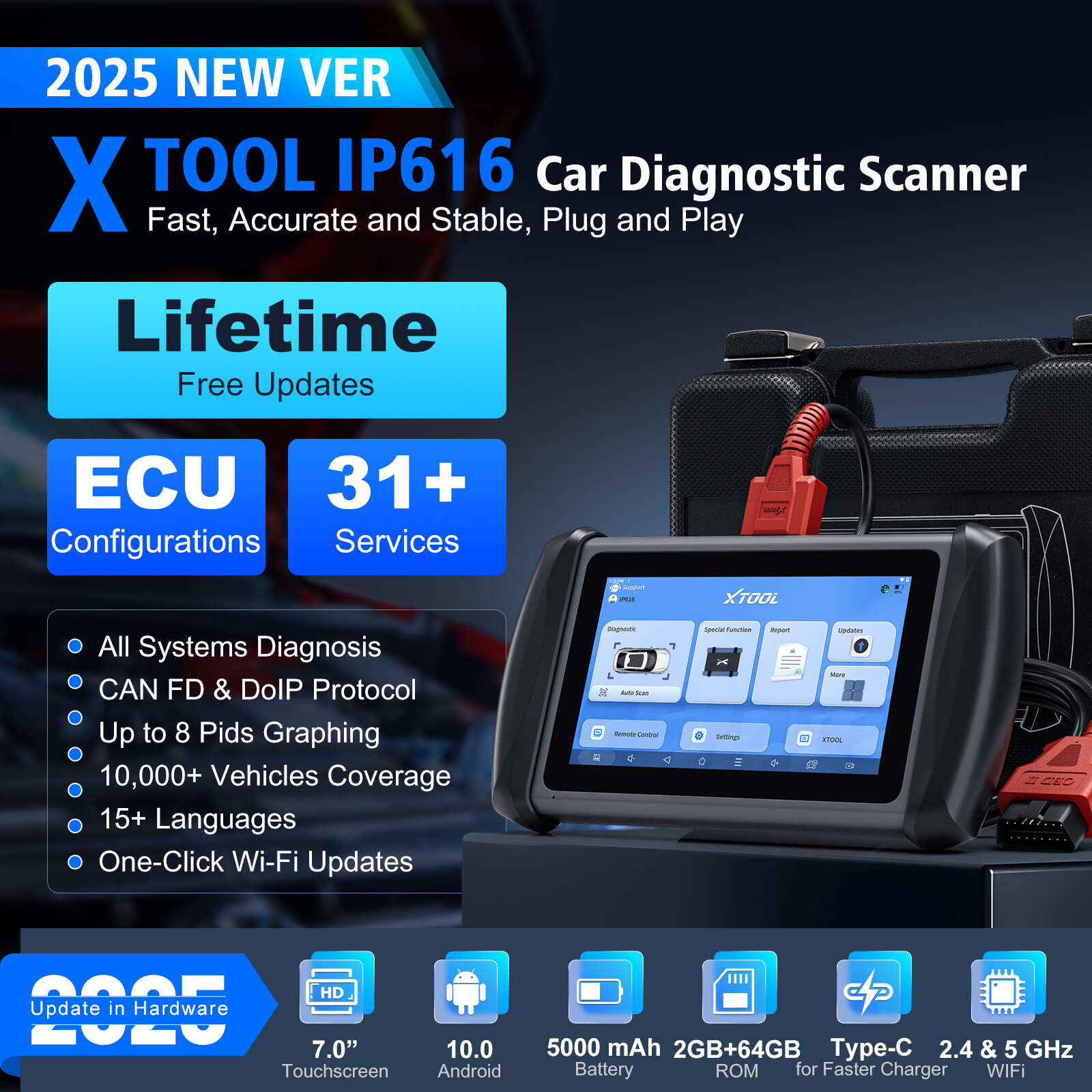 XTOOL IP616 OBD2 Scanner Auto Diagnostic Tool Key Coding IMMO Progrmaming DOIP
