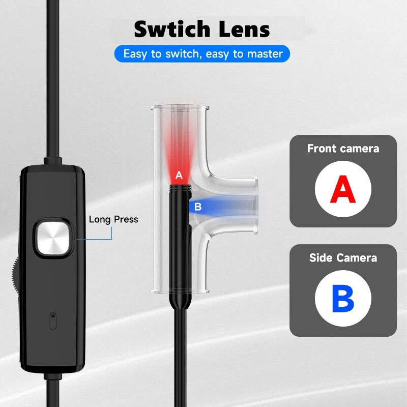 For iPhone 16/15/14/13/X Android Endoscope Borescope Inspection Camera Dual Lens