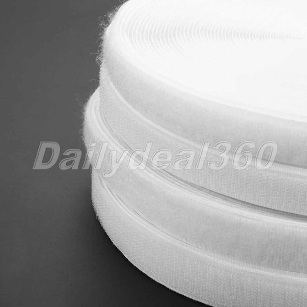 25m Hook and Loop Tape 2/2.5cm Width Sew-On Craft Fastener Tape White/Black