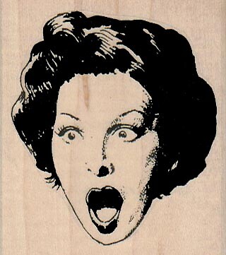 Surprised Lady 2 1/4 x 2 1/2" Rubber Stamp, Woman Stamp, Lady Stamp